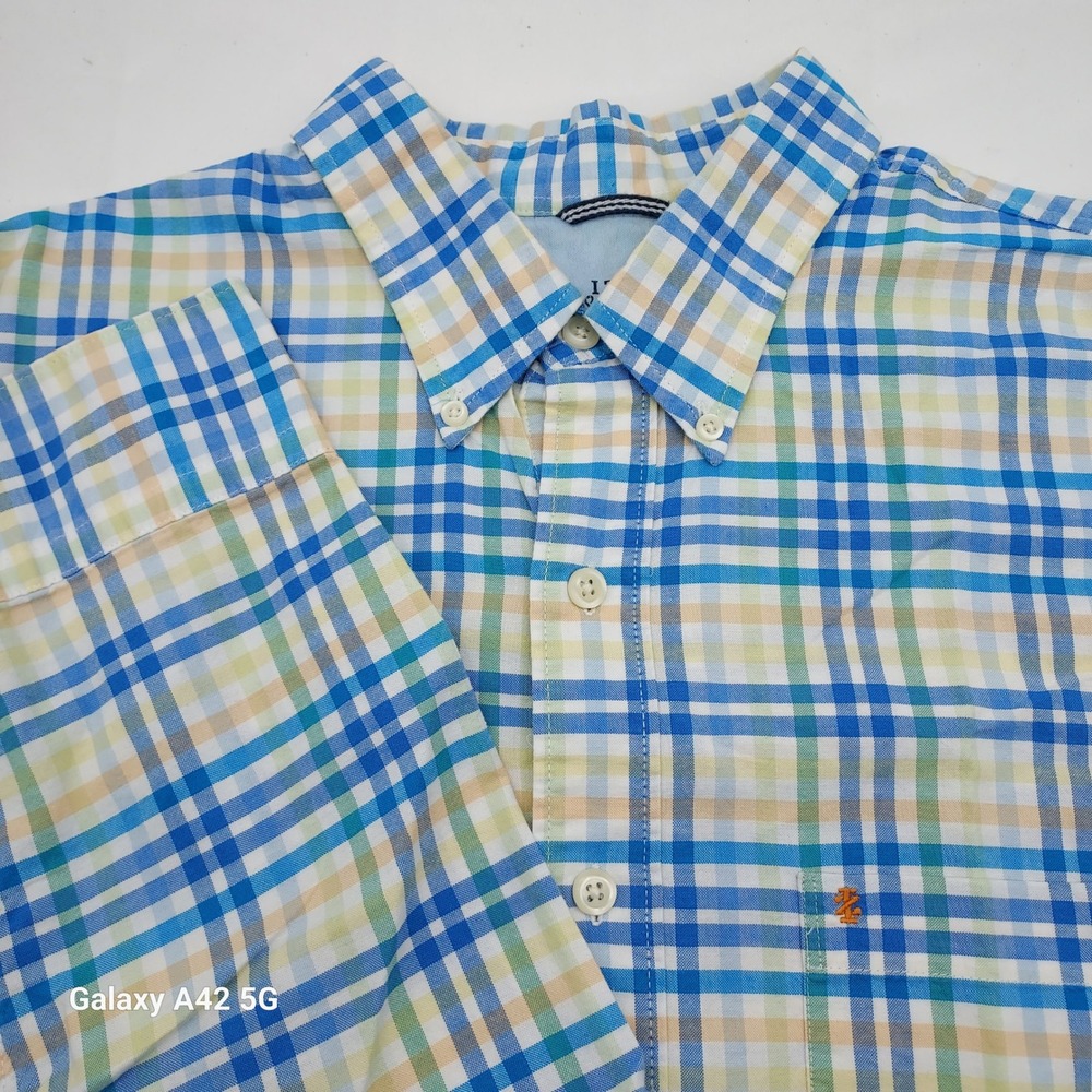 IZOD Saltwater Relaxed Classics Plaid Button‎ Down Shirt Mens XLT Blue Green